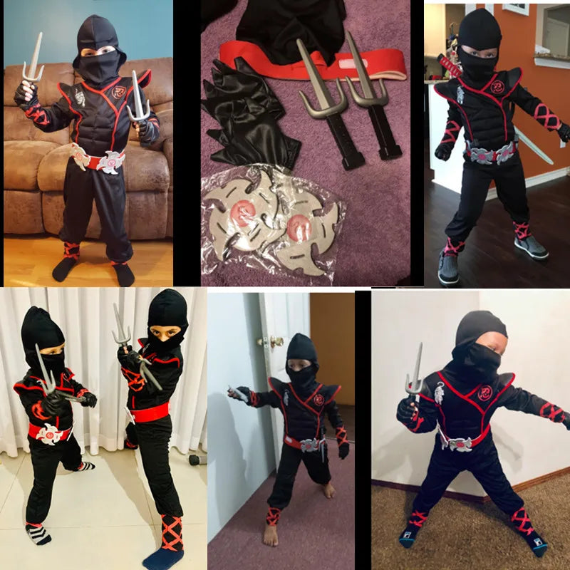 Boys Black Ninja Costume with Foam Accessories for Halloween
