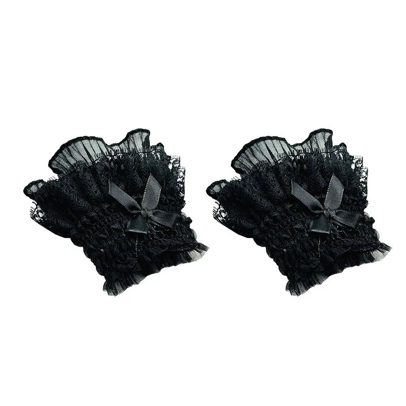 Gothic Lace Wrist Cuffs with Bow Detail for Costumes