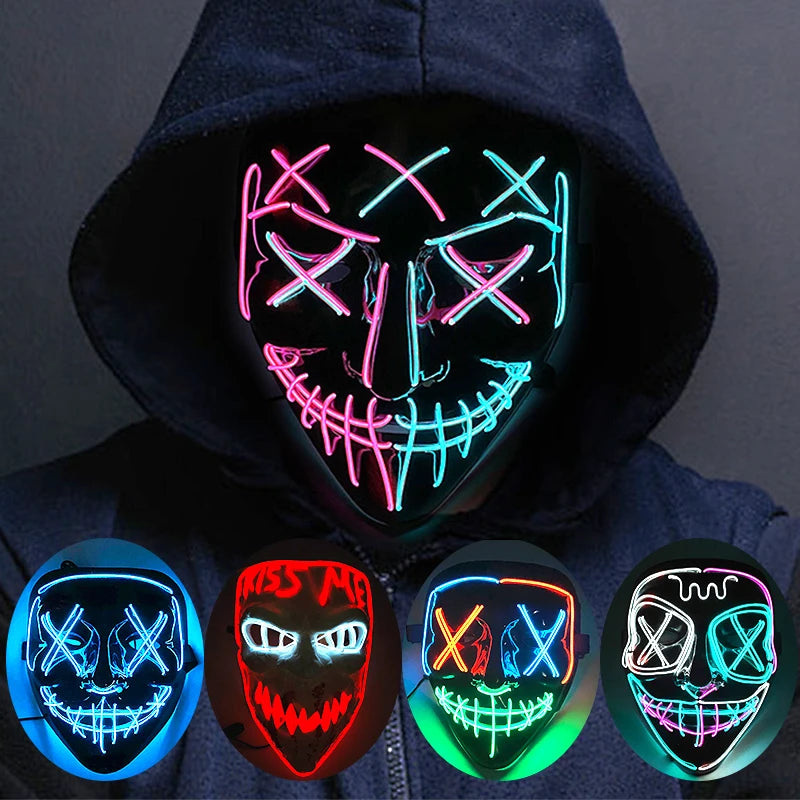 Wireless Neon LED Horror Mask for Halloween Cosplay