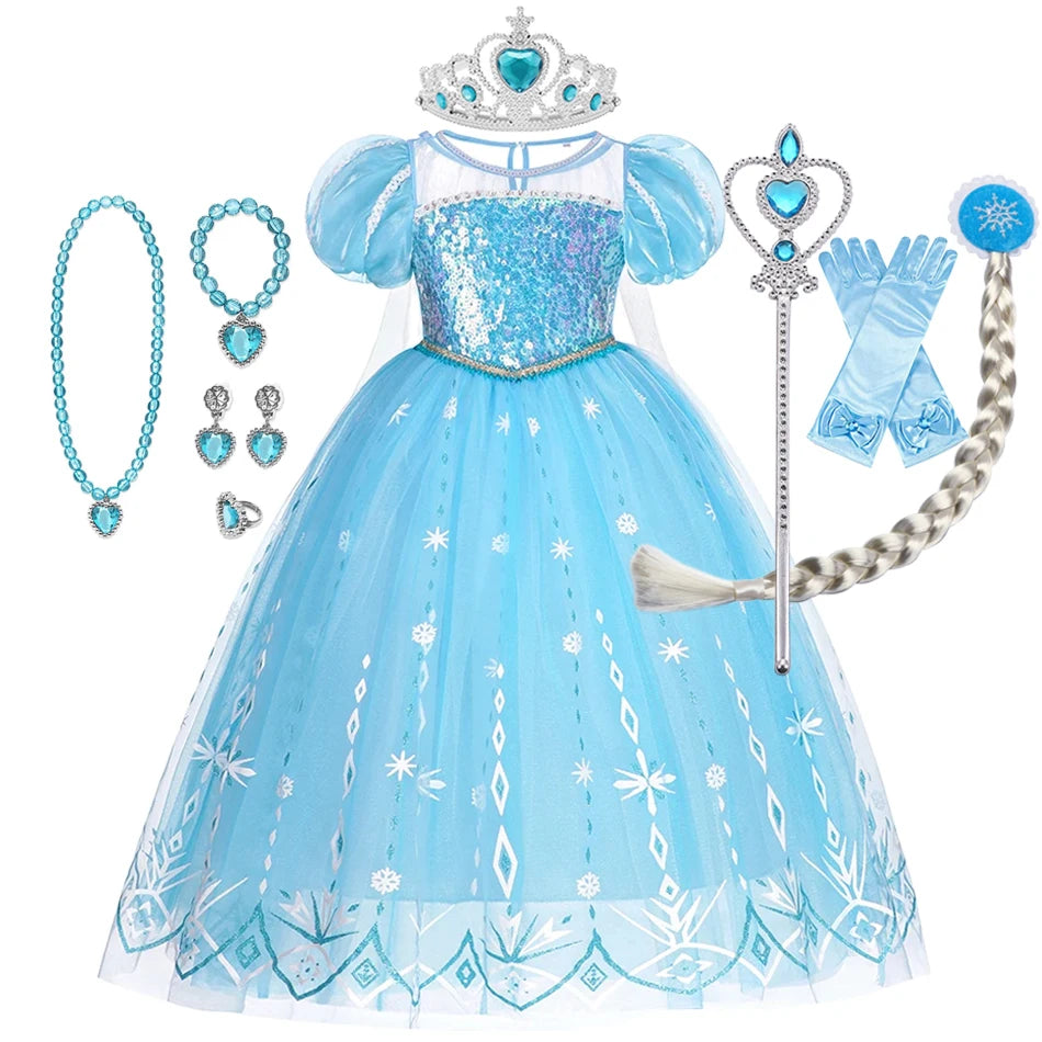 Elsa Kid Princess Halloween Cosplay Dress Fancy Costume Girl Snow Queen Princess Vestidos Party Children Clothes