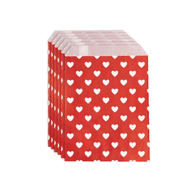 25 pcs Valentine's Day Gift Bags 13x18cm,  Red Heart Paper Treat Bags Small Favor Bags for Valentine's Party, Wedding, Birthday