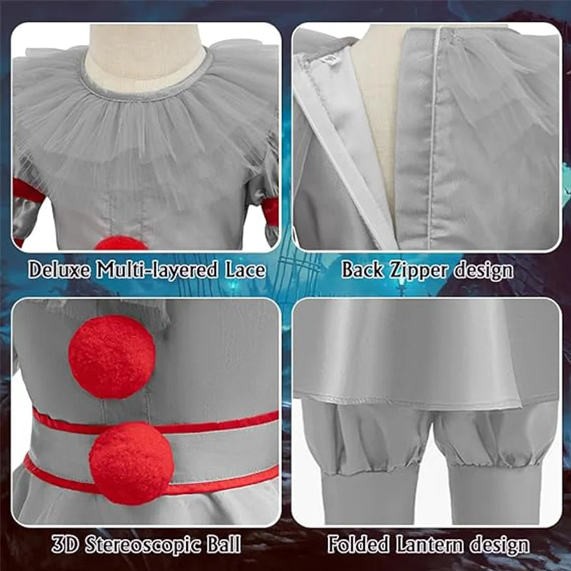 Kids Horror Clown Costume Puff Sleeve Top & Pants