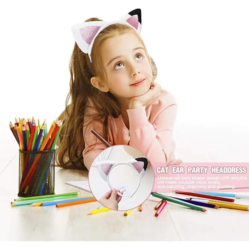 Girls Glitter Cat Ear Headband for Halloween and Dress Up