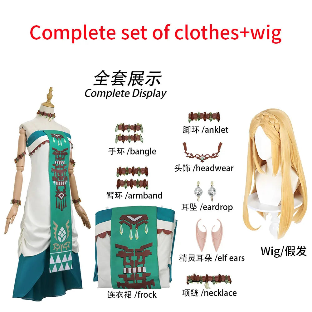 Fantasy Princess Cosplay Dress with Wig & Headdress Set