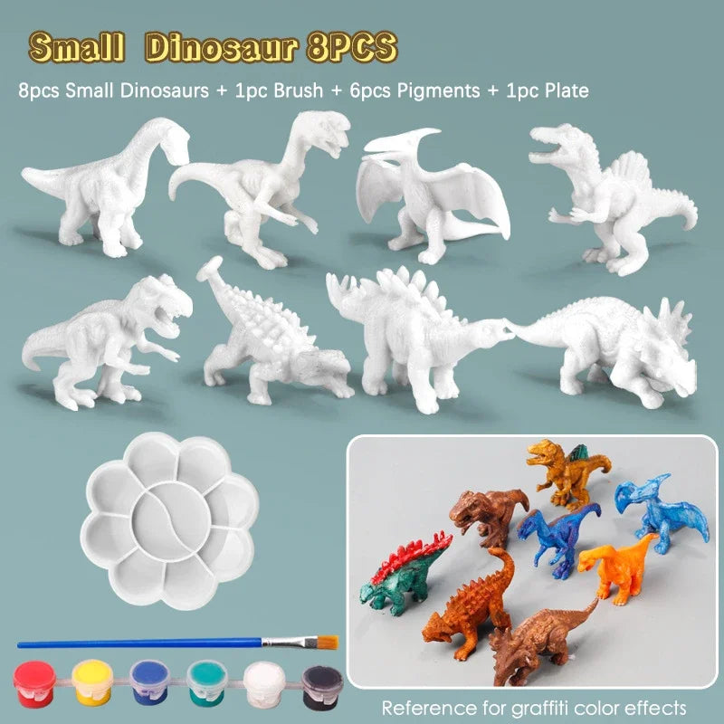 6/8Pcs DIY Painted Graffiti Dinosaur White Embryo Animals Model Children's Educational Handmade Painting Colorful Dinosaur Toys
