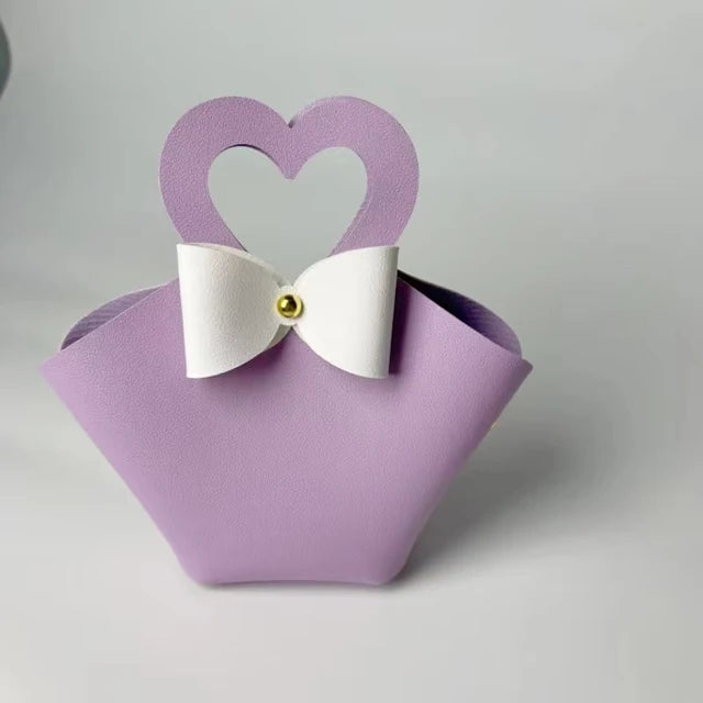 10PCS Distribute Leather Pink Gift Bags Wedding Favour Bag for Guest Mini Handbag with Ribbon Candy Packaging Box Party Decor