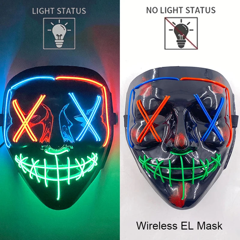 Wireless Neon LED Horror Mask for Halloween Cosplay