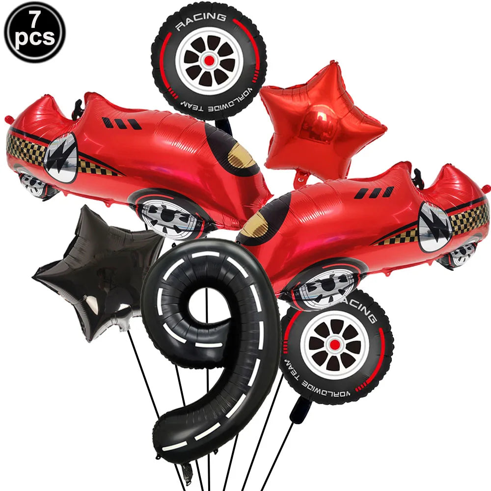 Racing Car Balloon Traffic Cone Balloon Tire Wheel Balloons Black White Checkered Race Car Theme Kids Birthday Party Decorations