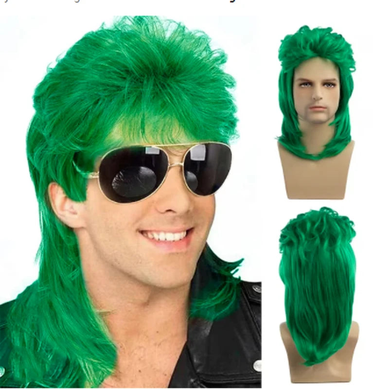 Men's Curly Mullet Wig Synthetic Hair 70s 80s Retro Costume