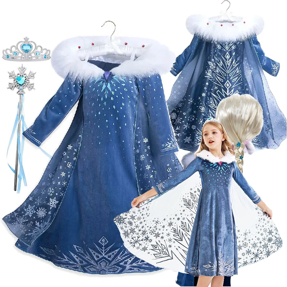 Girls Winter Snow Queen Princess Dress Costume