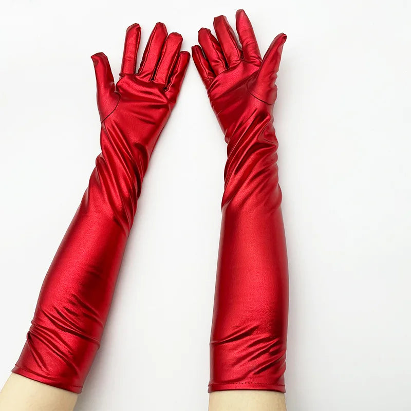 48cm Women Patent Leather Solid Gloves Stage Performance Halloween Cosplay Nightclub Pole Dance Fashion Street Concert