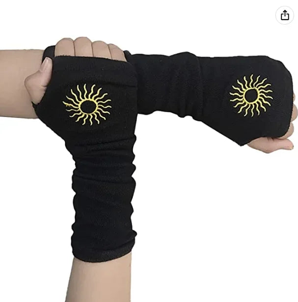 Long Knitted Fingerless Elbow Gloves with Striped Design