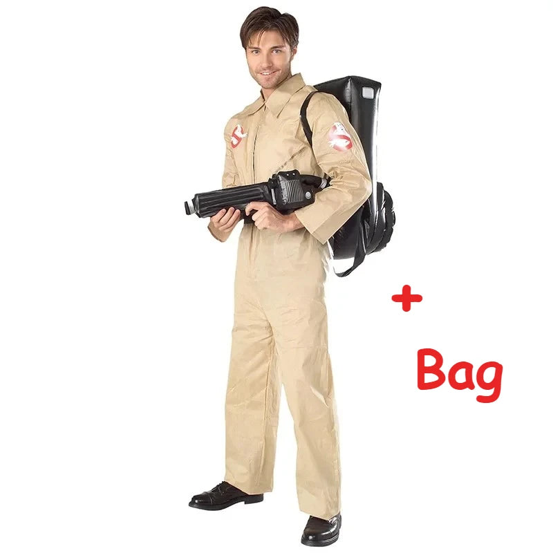 Adult Ghost Hunter Jumpsuit Costume with Bag for Halloween