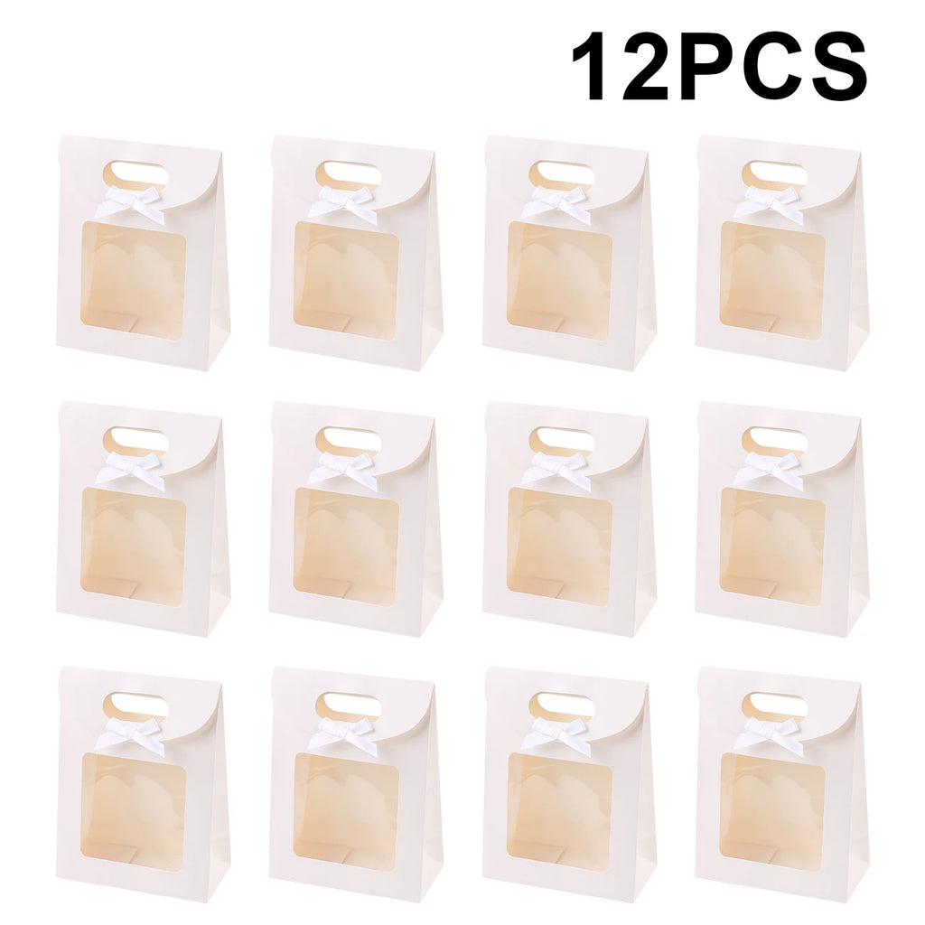6/12PCS Kraft Paper Bags with Window, Box Reusable Gift Bag for Women, Candy Cookies Packaging Wedding Christmas Party