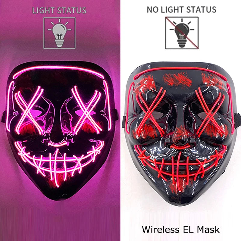 Wireless Neon LED Horror Mask for Halloween Cosplay