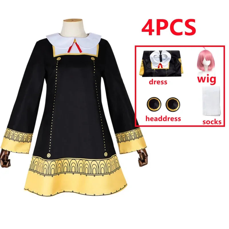 Anime-Inspired Black Dress Cosplay Costume with Pink Wig
