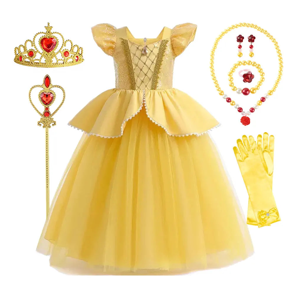 Girls Elegant Mesh Princess Ball Gown Costume Dress