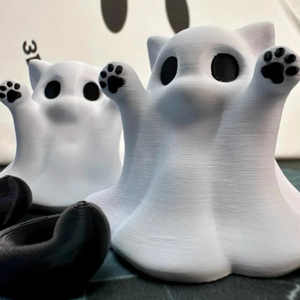 Mini Cat Ghost Ornament Cute Halloween Desktop Decor Spooky Gift for Girlfriend Wife Home Office Collectible Party Figurine