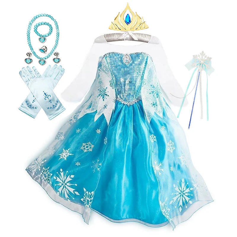 Girls Snow Princess Dress with Long Cloak for Costume Parties