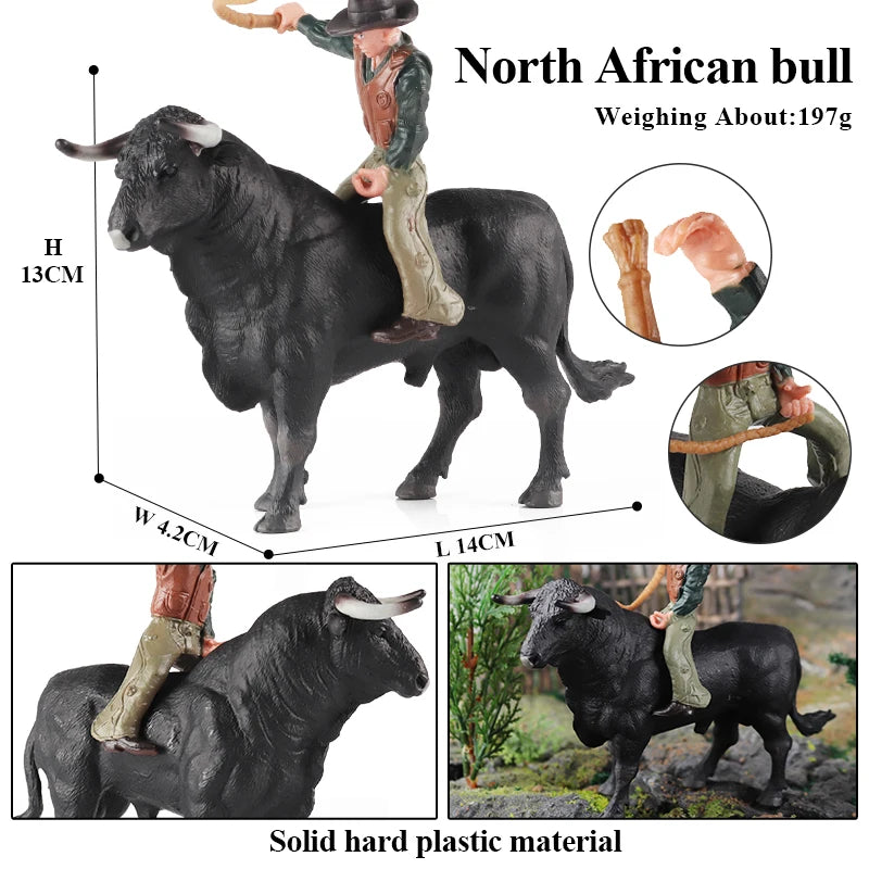Oenux Farm Animals Bullfighting Cowboy Simulation Poultry Cattle Calf Bull OX Action Figures Collection Pvc Model Toy Kids Gift