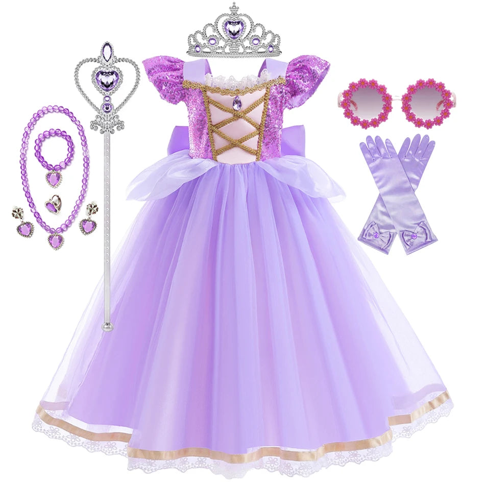 Girls Long-Hair Princess Dress Halloween Birthday Costume