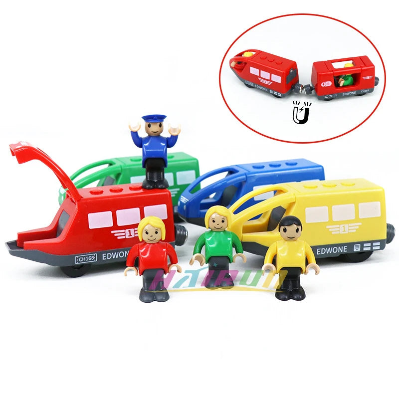 Magnetic Electric Train  with Little Doll Diecast Slot Toy Railway Wood Track Compatible Locomotive Electric Rail Train for Kid