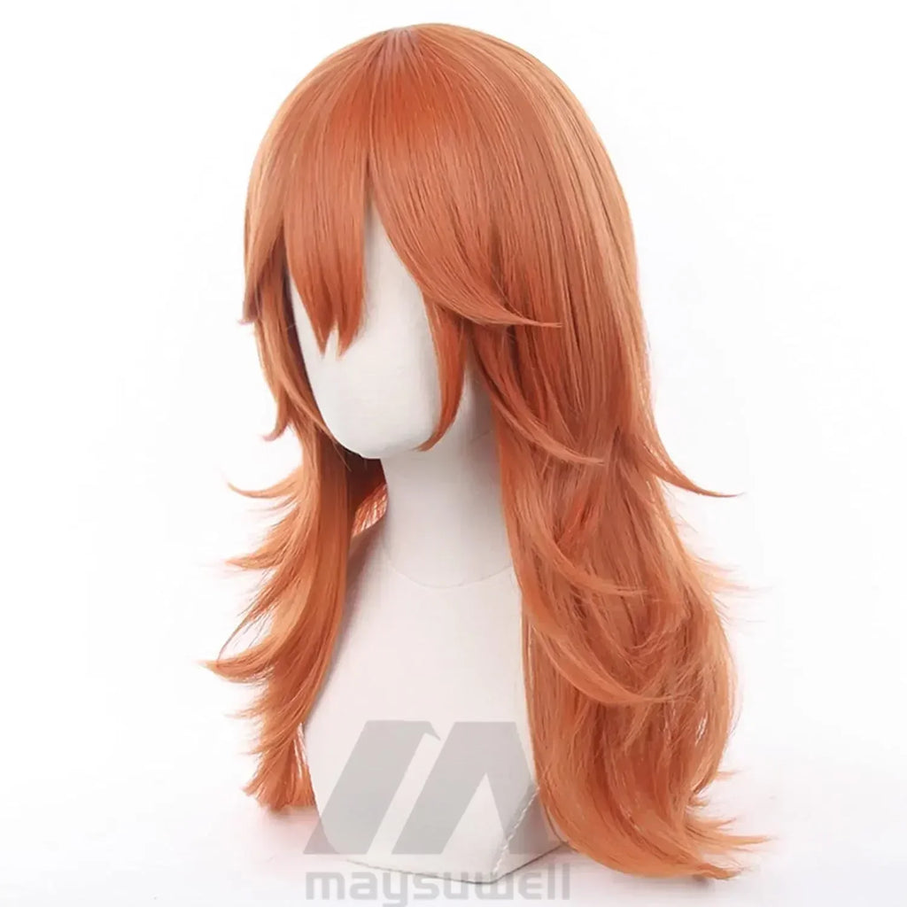 Long Orange Brown Cosplay Wig with Bangs for Adults