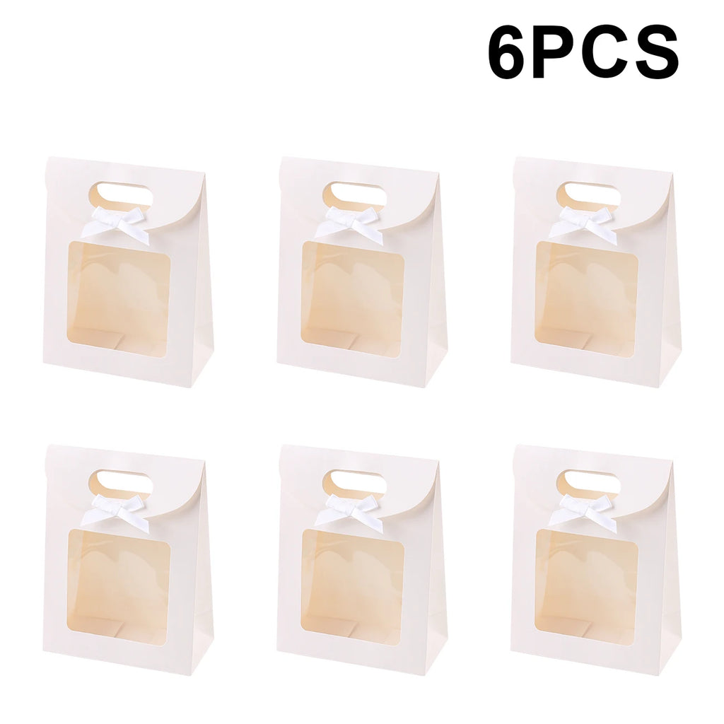 6/12PCS Kraft Paper Bags with Window, Box Reusable Gift Bag for Women, Candy Cookies Packaging Wedding Christmas Party