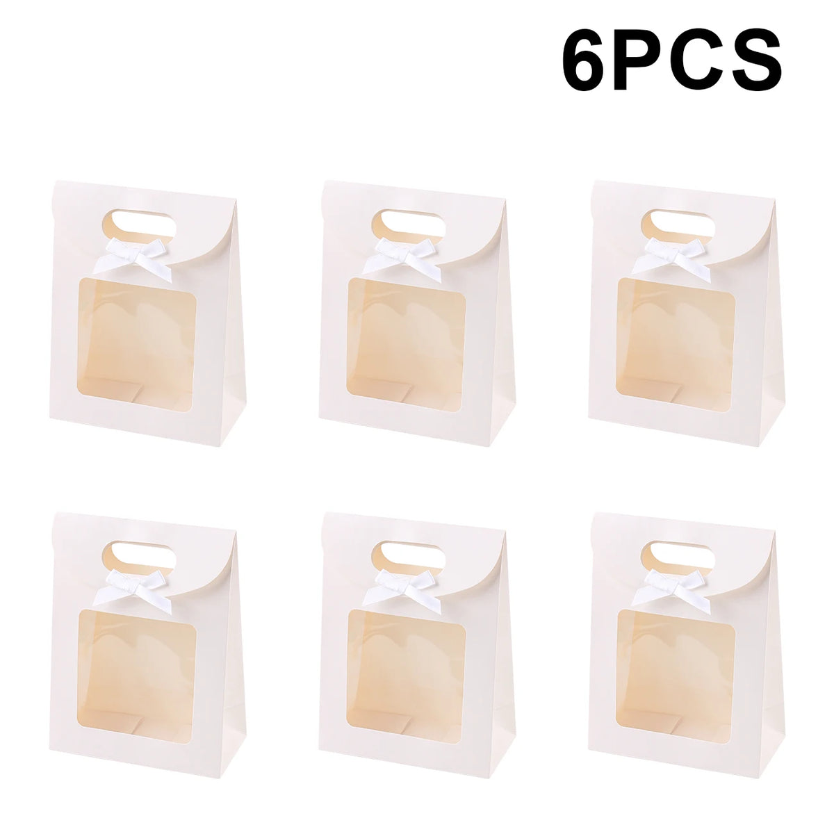 6/12PCS Kraft Paper Bags with Window, Box Reusable Gift Bag for Women, Candy Cookies Packaging Wedding Christmas Party