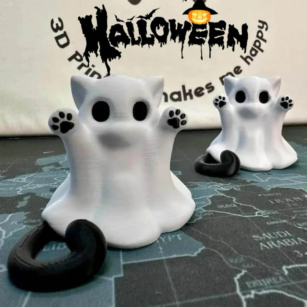Mini Cat Ghost Ornament Cute Halloween Desktop Decor Spooky Gift for Girlfriend Wife Home Office Collectible Party Figurine