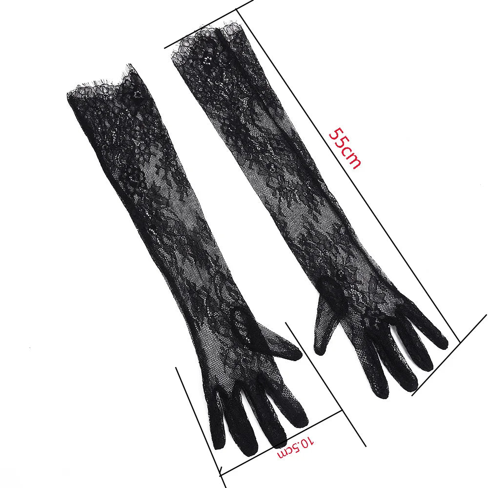 Long irregular mesh gloves dress Halloween wedding etiquette party accessories lace long sleeves women's gloves