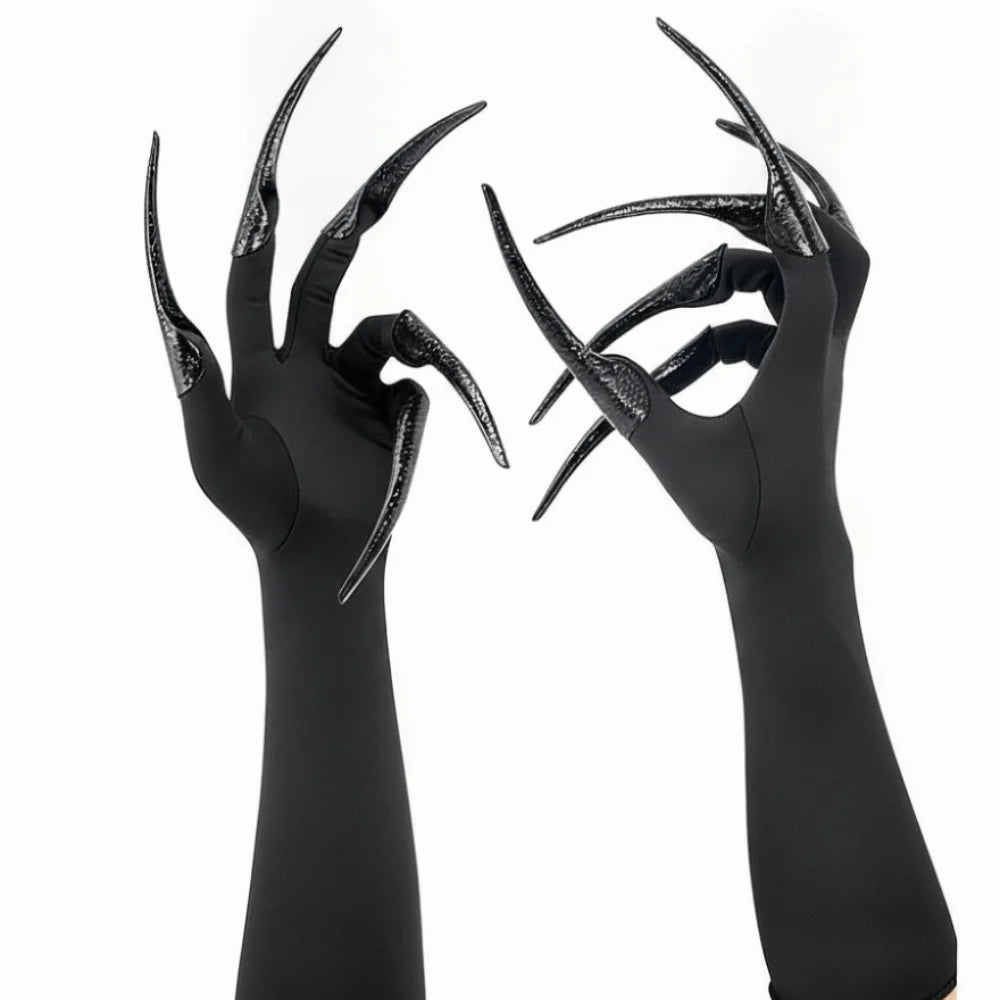 Gothic Black Long Gloves with Detachable Claw Nails