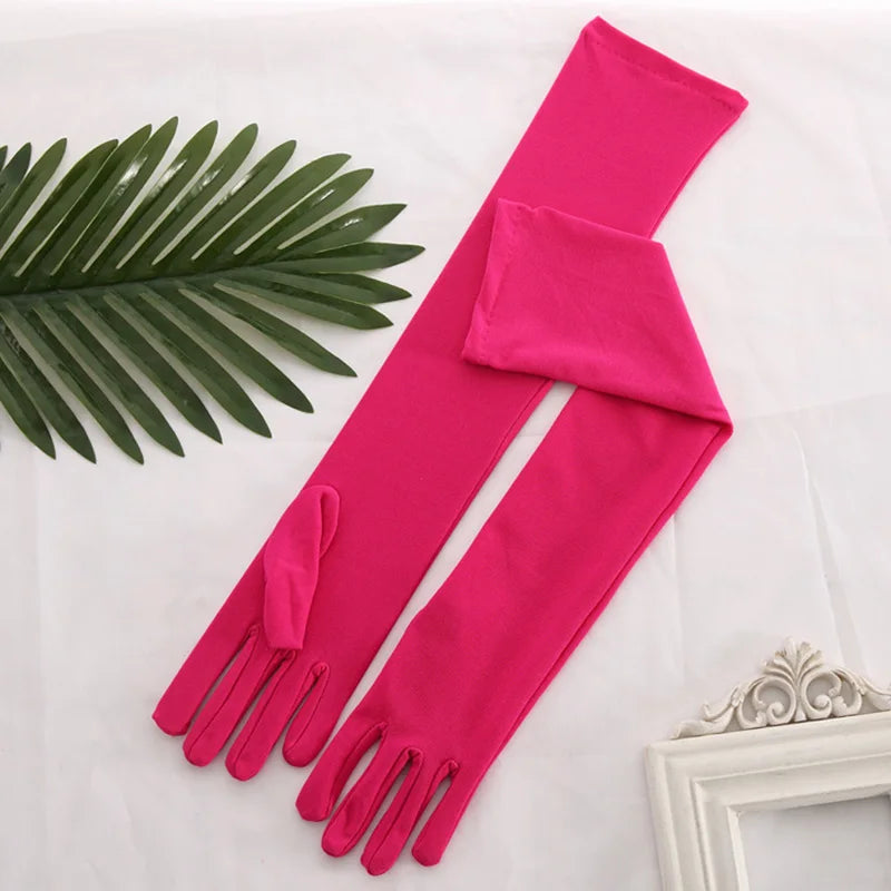 45cm Long Women Elasticity Matte Spandex Dance Performance Long Bride Wedding Mitten Halloween Party Cosplay Princess Glove P26