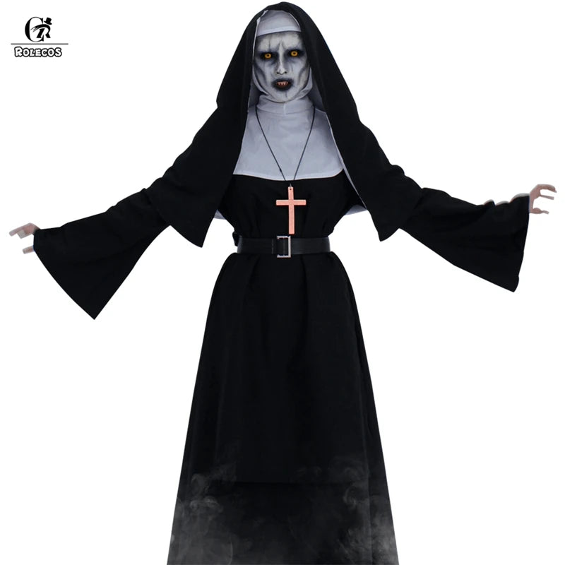 Women’s Gothic Nun Horror Costume Black Halloween Outfit