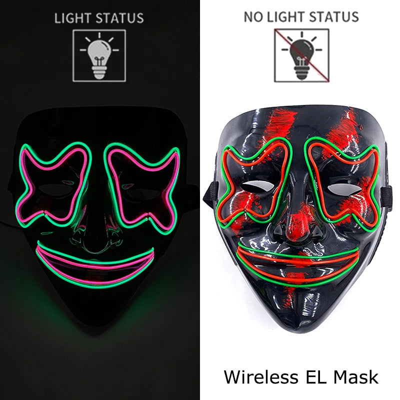 Wireless Neon LED Horror Mask for Halloween Cosplay