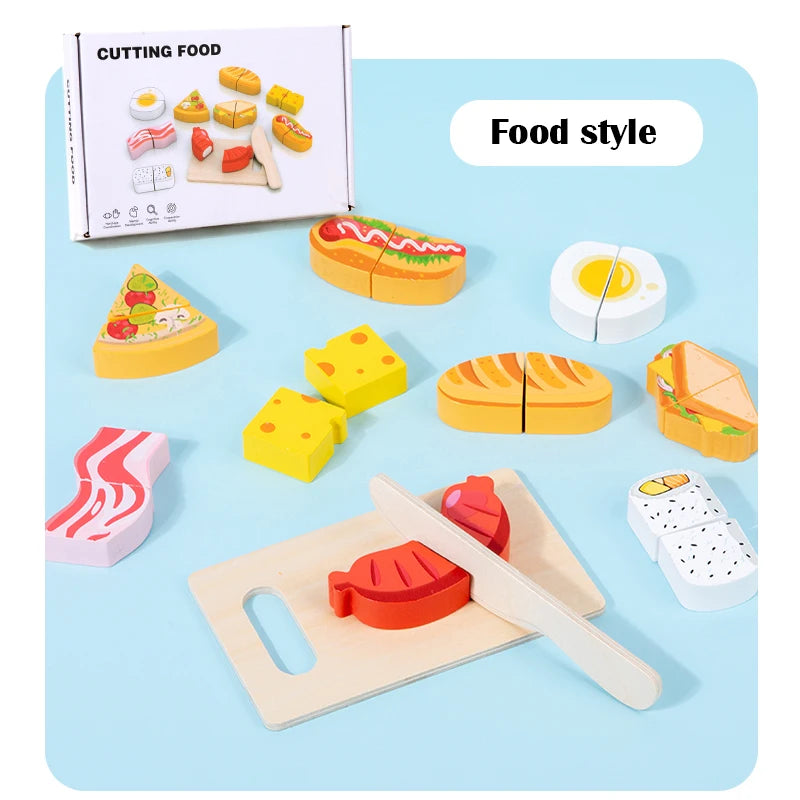 Wooden Kitchen Pretend Toy Simulation Cutting Fruit Food Game Velcro Play Kitchen Accessories Montessori Educational Toy For Kid