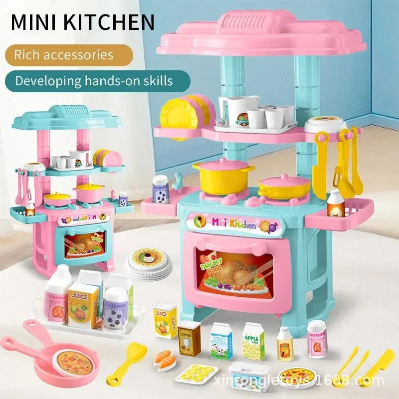 Mini Kitchen Counter Play Set DIY Simulated Cooking Food Tableware Play House Role Play Pretend Game Toy Gift Kid Boy Children
