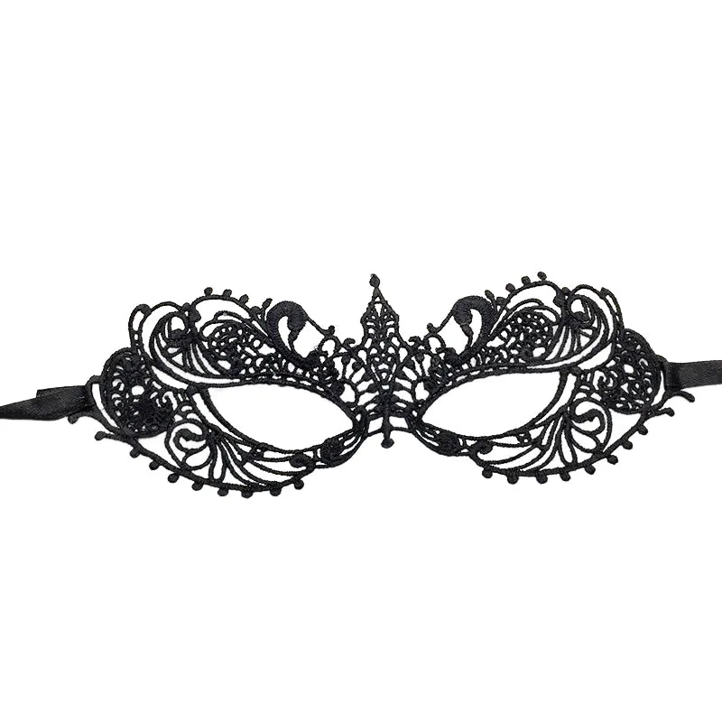 Black Lace Masquerade Eye Mask with Ribbon Ties