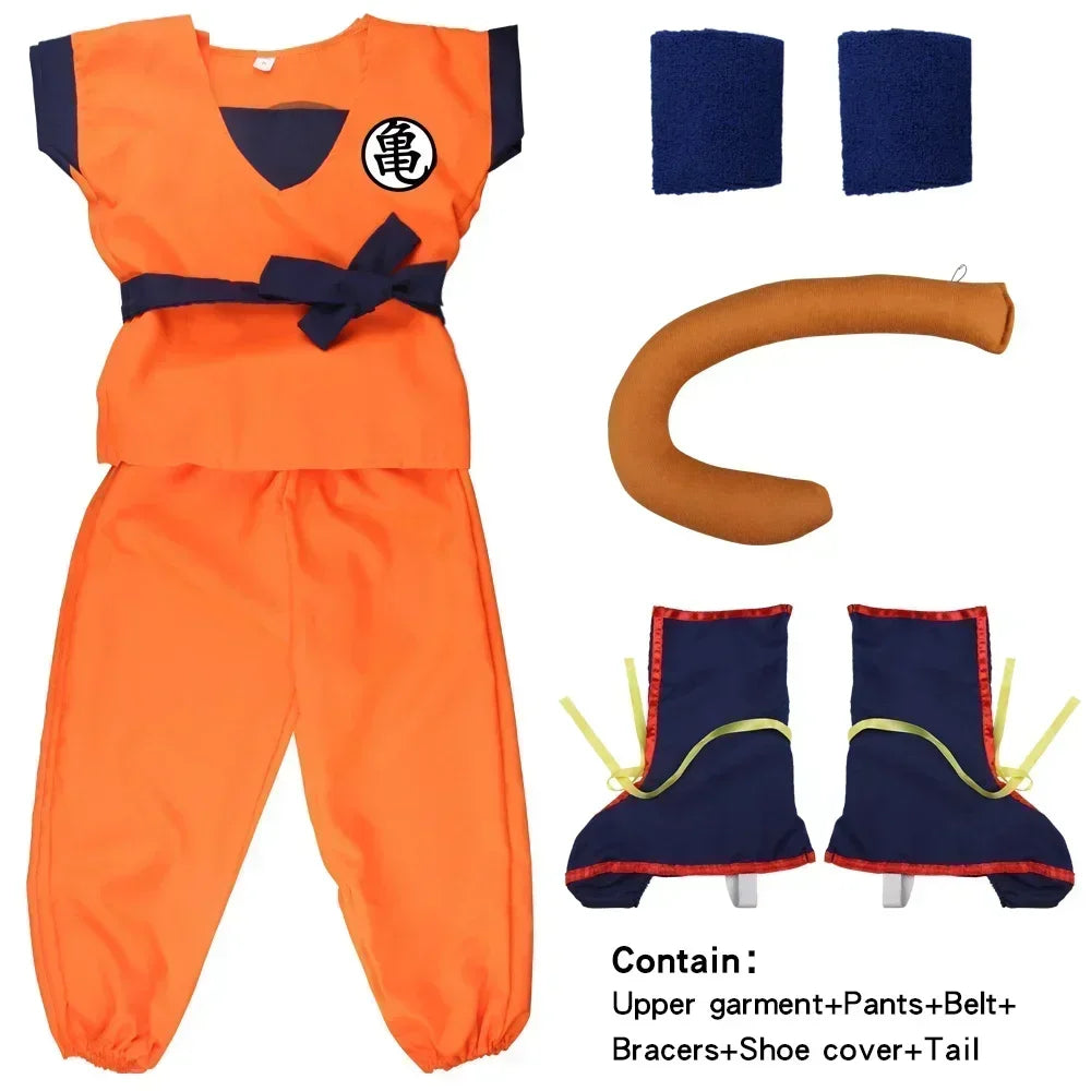 Blue Gold Anime-Inspired Martial Arts Costume with Wig & Tail