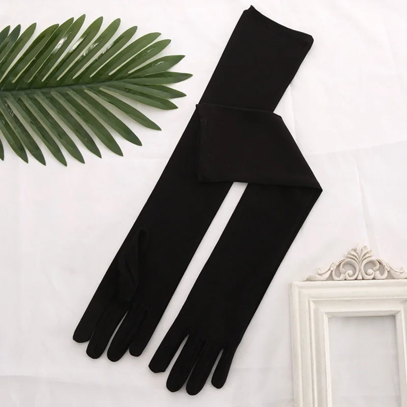 45cm Long Women Elasticity Matte Spandex Dance Performance Long Bride Wedding Mitten Halloween Party Cosplay Princess Glove P26