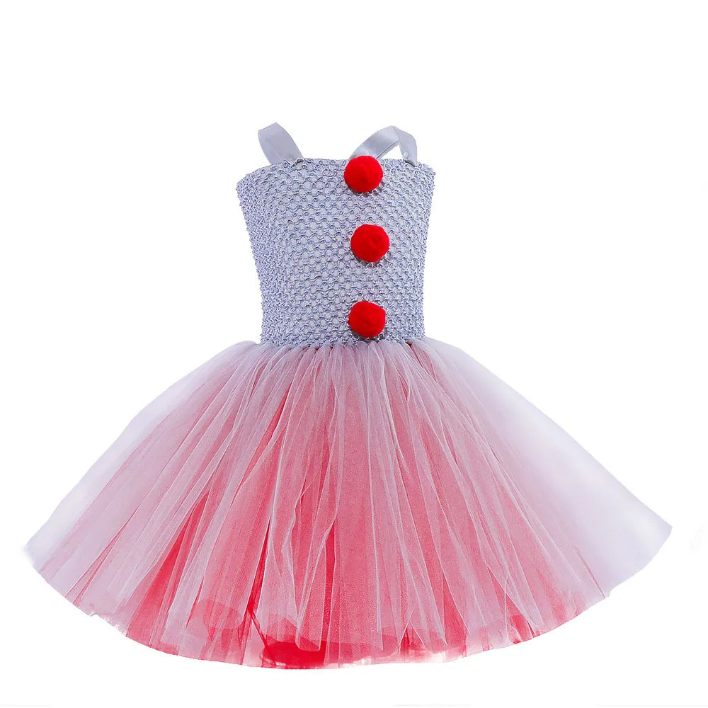 Girls Gray Clown Tutu Dress Halloween Costume