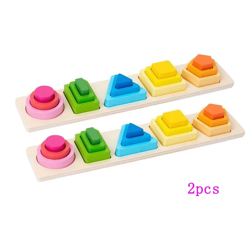 Montessori Wooden Sorting Stacking Toys Shape Color Sort Block Puzzles Toddler Geometric Stacking Toys for Baby Early Education