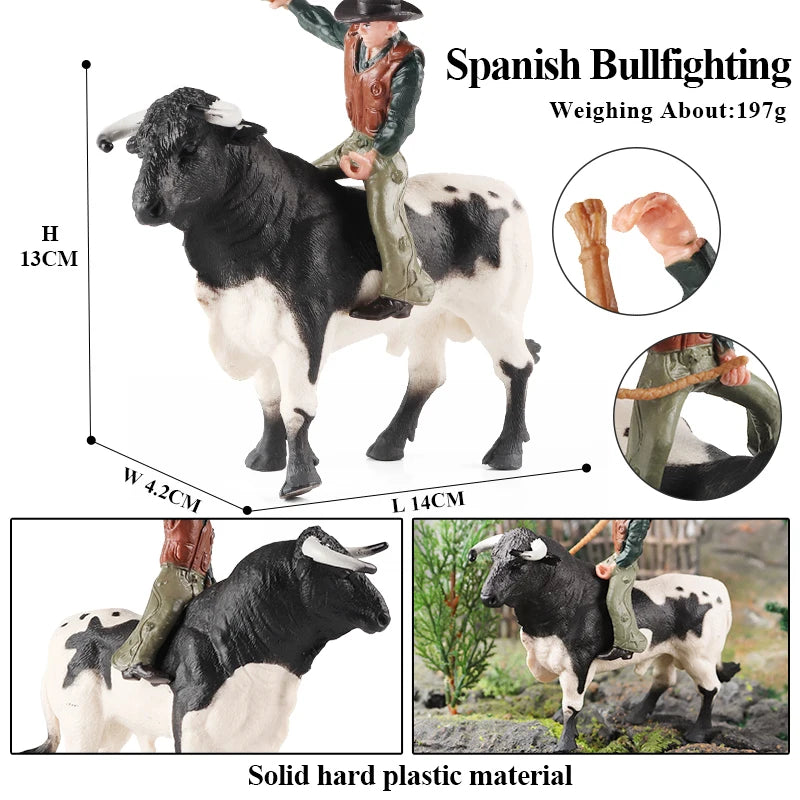 Oenux Farm Animals Bullfighting Cowboy Simulation Poultry Cattle Calf Bull OX Action Figures Collection Pvc Model Toy Kids Gift