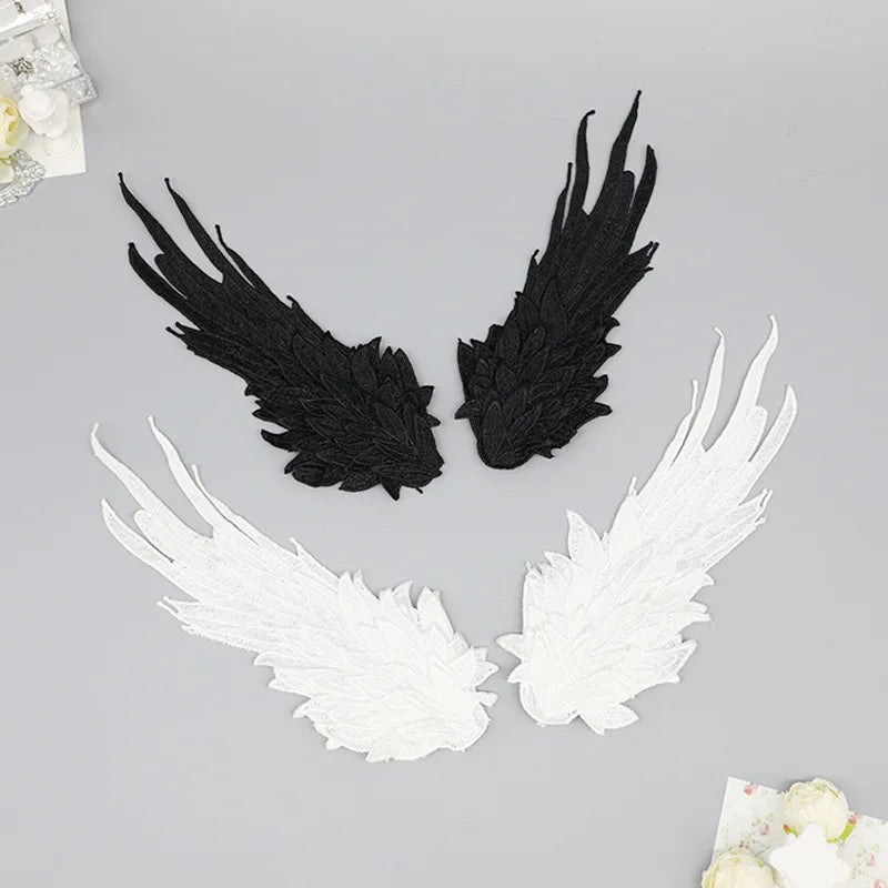 Black Devil Wing Hair Headdress with Feather Embroidery