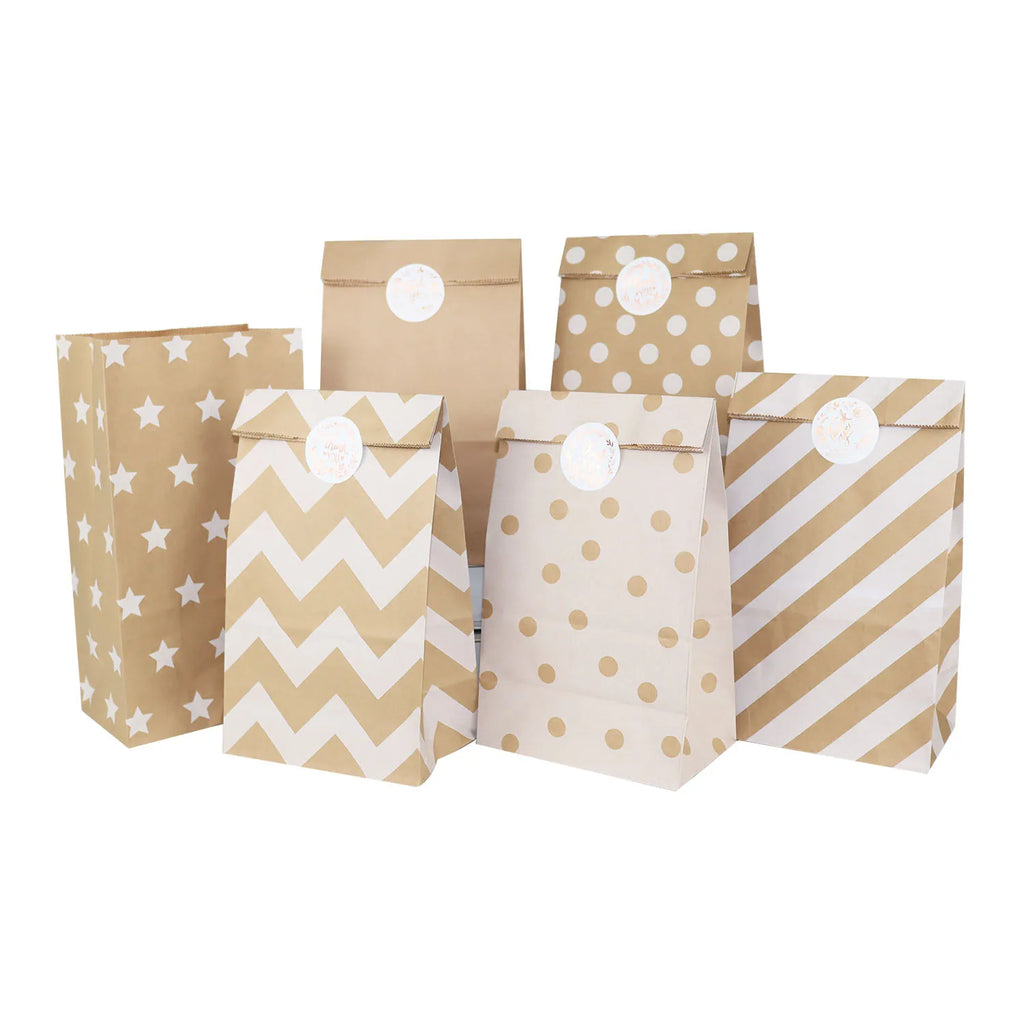 6/12/24pcs Mixed Style Kraft Craft Paper Bags Wave Dot Candy Cookie Packaging Bag Birthday Party Supplies Wedding Guest Gift Bag
