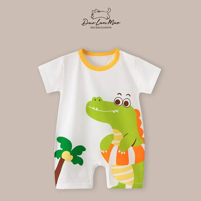 Baby Boys Summer Cartoon Dinosaur Rompers Cotton Thin Short Sleeve Little Boy Bodysuit Newborn Infants Jumpsuit New Costume