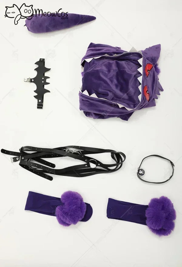 Women’s Purple Ghost Romper Costume with Hood & Tail