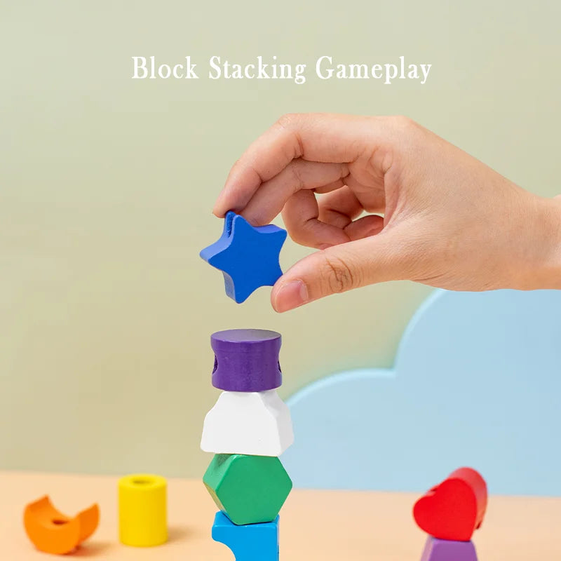Wooden Children's colorful Color Sorting Toys, rainbow Sets of Columns, Shape Stringing Matching, Educational Building Blocks