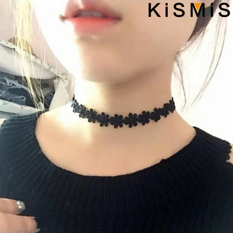 6-Piece Black Lace Choker Necklace Set Gothic Punk Style