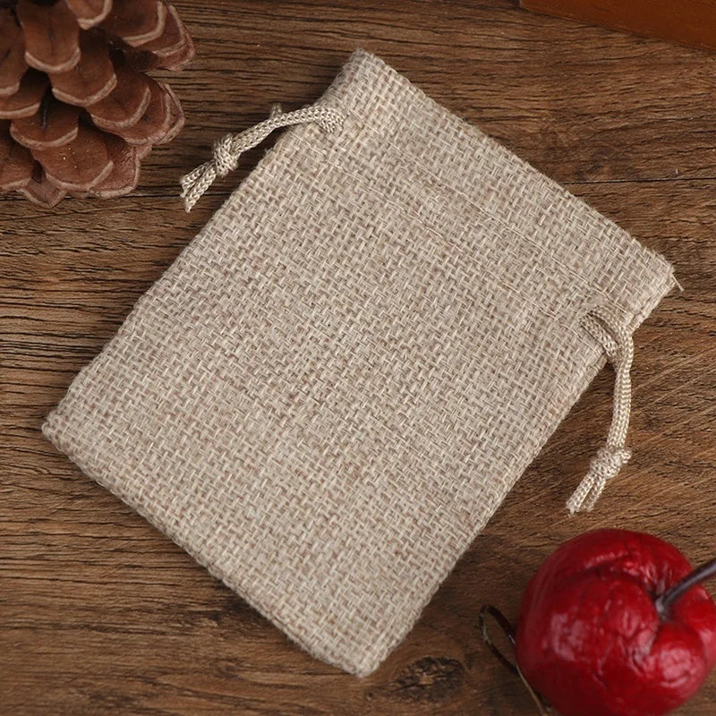 50PCS 13X18/10X15/9X12/7X9CM Drawstring Burlap Bag Jute Gift DIY Wedding Favor Gift Bag For Packaging Candy Chocolate Jewery